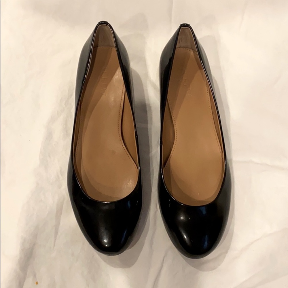 JCrew Lily metallic-heel patent ballet flats